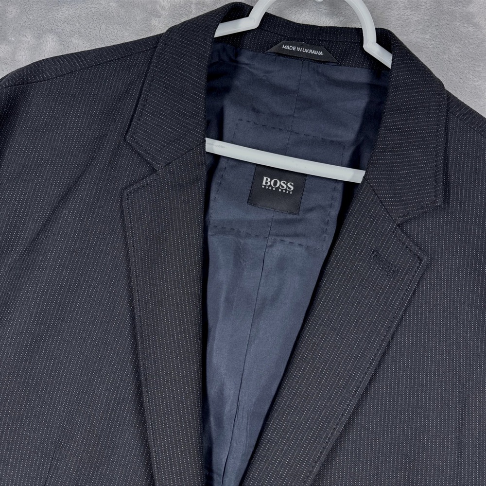 HUGO BOSS Cadin Blazer Mens 46R Black Pinstripe Virgin Wool Cotton Sport Coat